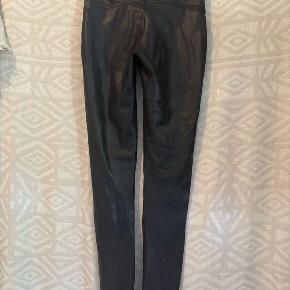 Faux Leather Leggings High Waist Smoothing Tummy Control Black - Picture 4 of 10